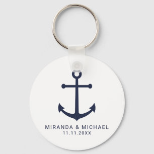 Modern Nautical Navy Blue Anchor Wedding Favor Schlüsselanhänger