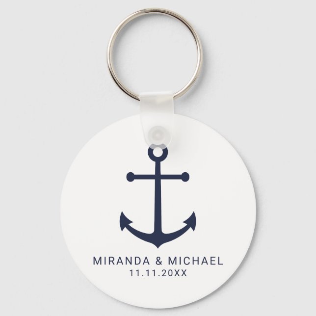 Modern Nautical Navy Blue Anchor Wedding Favor Schlüsselanhänger (Vorderseite)
