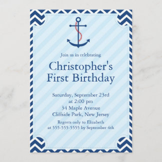 Modern Nautical Sailboat Anchor Geburtstagsparty Einladung