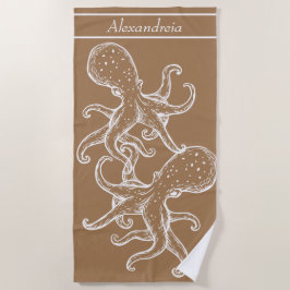 Modern Nautical White Octopus ocean Tan Strandtuch
