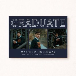 Modern Navy 3 Photo Graduation Announcement  Einladung