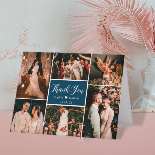 Modern Navy 6 Foto Collage Wedding Danke Karte (Von Creator hochgeladen)