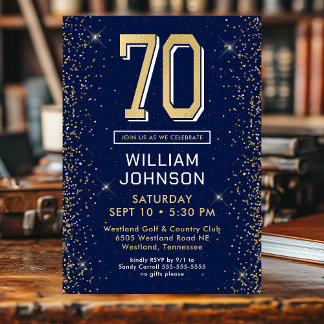 Modern Navy Blau 70. Geburtstag Einladung