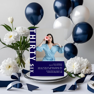 Modern Navy Blue 36. Geburtstag Foto Einladung
