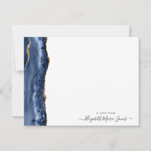 Modern Navy Blue Agate Marble Gemstone Script Name Mitteilungskarte