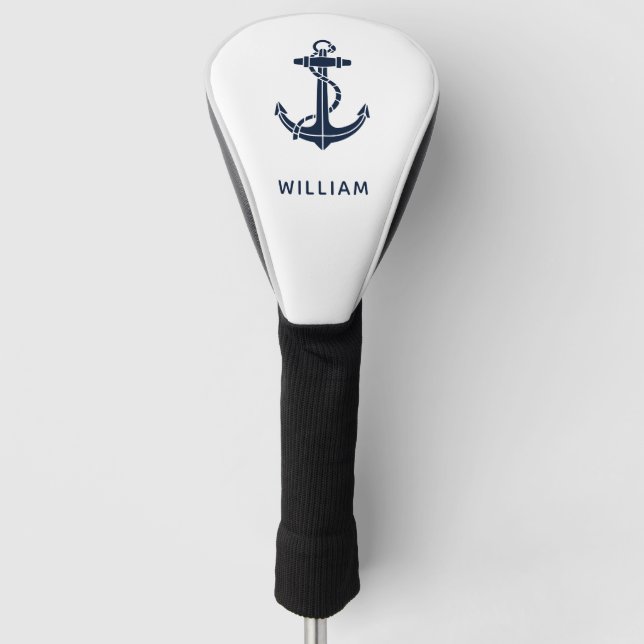 Modern Navy Blue Anchor Nautical Personalized Golf Headcover (Vorderseite)