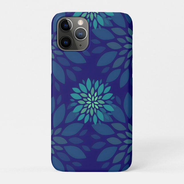 Modern Navy Blue and Green Floral Leaves Pattern Case-Mate iPhone Hülle (Rückseite)