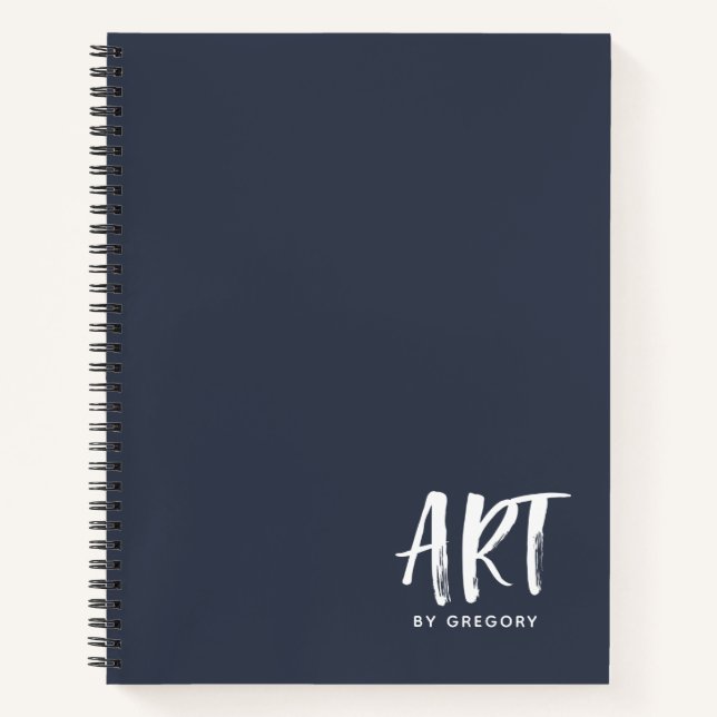 Modern Navy Blue Artist Sketchbook mit Namen Notizbuch (Vorderseite)