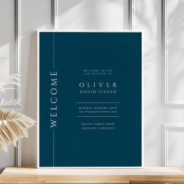 Modern Navy Blue Bar Mitzvah Begrüßungszeichen Poster