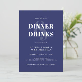 Modern Navy Blue Bold Typografy Birthday Dinner Einladung