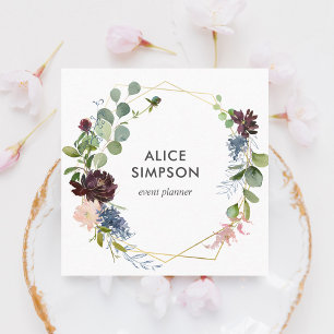 Modern Navy Blue Burgund Floral Geometrie Quadratische Visitenkarte