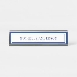 Modern Navy Blue Chic Double Boarder Elegant  Schreibtischnamensplakette
