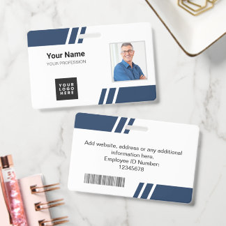 Modern Navy Blue Custom Employee ID Badge Ausweis