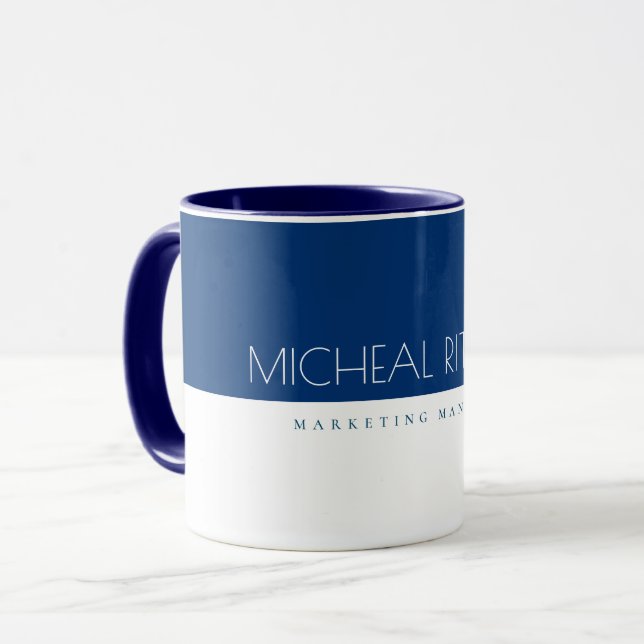 Modern Navy Blue Custom Monogram Name and Job Tasse (Vorderseite Links)