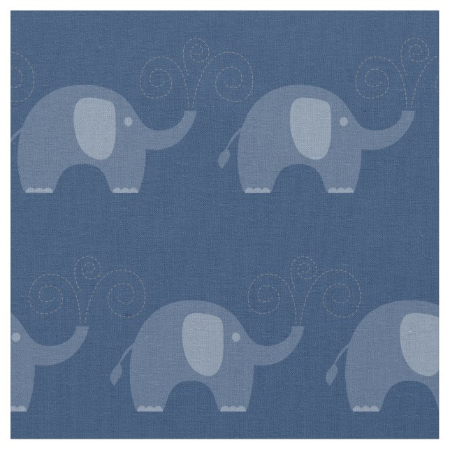 Modern Navy Blue Elephant Muster Stoff (Nahaufnahme)