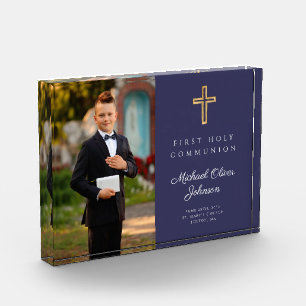 Modern Navy Blue First Heilige Kommunion Boy Pictu Fotoblock