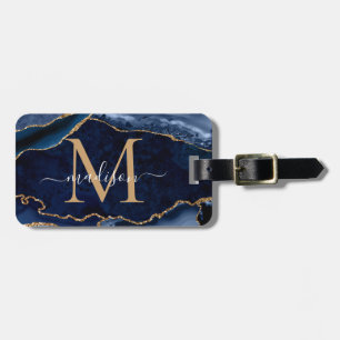 Modern Navy Blue Gold Agate Geode Girl Monogram Gepäckanhänger