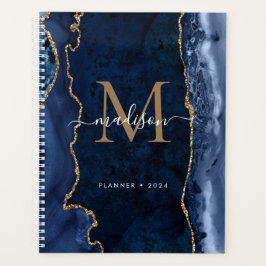 Modern Navy Blue Gold Agate Geode Monogramm Planer