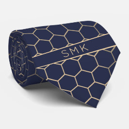 Modern Navy Blue Gold Foil Geometric Monogram Krawatte