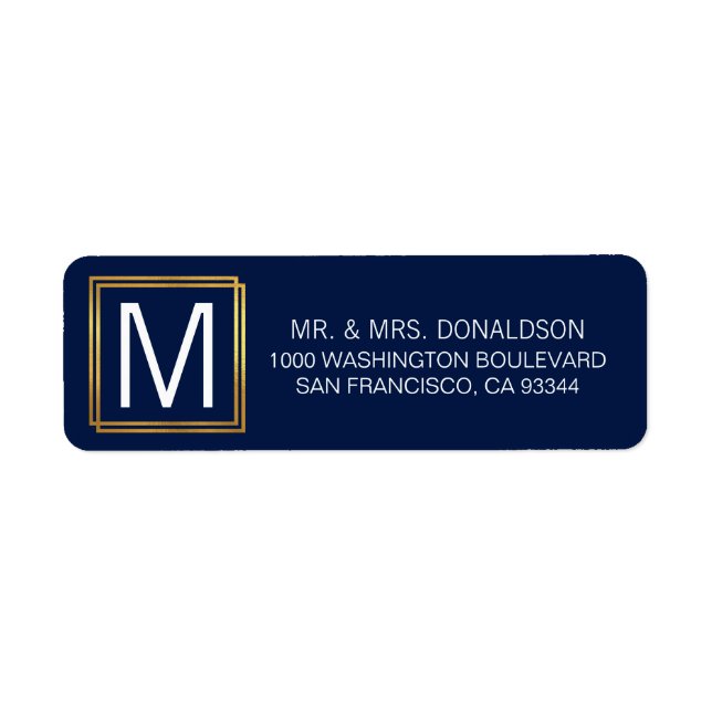 Modern Navy Blue Gold Frame Monogram Initials (Vorne)