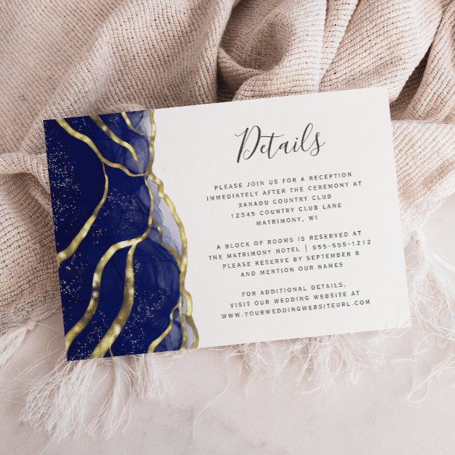 Modern Navy Blue Gold Ink Wedding Details Begleitkarte (Von Creator hochgeladen)