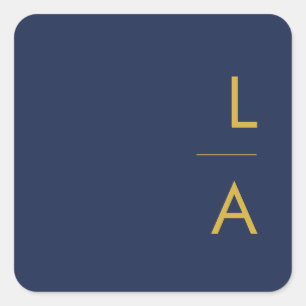Modern Navy Blue   Gold Monogram Umschlag Aufklebe Quadratischer Aufkleber