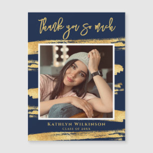 Modern Navy Blue Gold Script Einfache GRAD Vielen Magnetkarte
