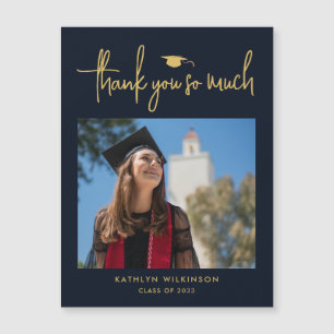 Modern Navy Blue Gold Script Einfache GRAD Vielen Magnetkarte