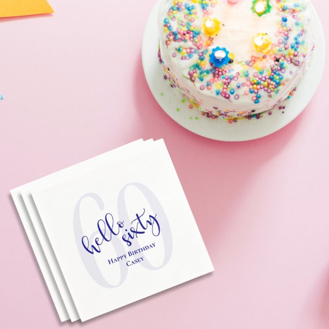 Modern Navy Blue Hallo Sechzig Geburtstag Napkins Serviette (Von Creator hochgeladen)
