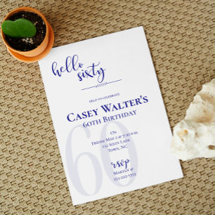 Modern Navy Blue Hallo Sechzig Geburtstagseinladun Einladung