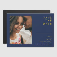 Modern Navy Blue | Horizontal Save the Date Gold