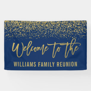 Modern Navy Blue Imitats Gold Glitzer Wiedersehen Banner