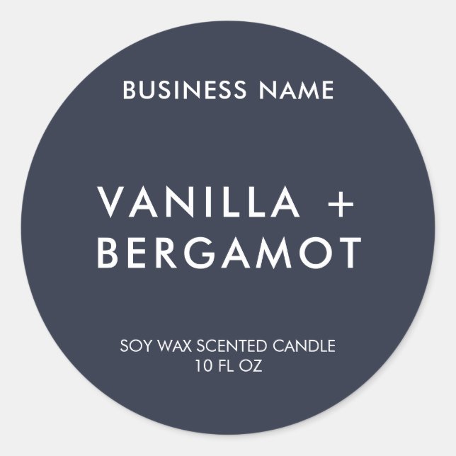 Modern Navy Blue Minimalistisch Candle Label Runder Aufkleber (Vorderseite)