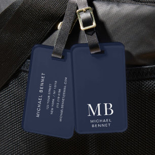 Modern Navy Blue Monogram Gepäckanhänger