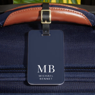 Modern Navy Blue Monogram Gepäckanhänger
