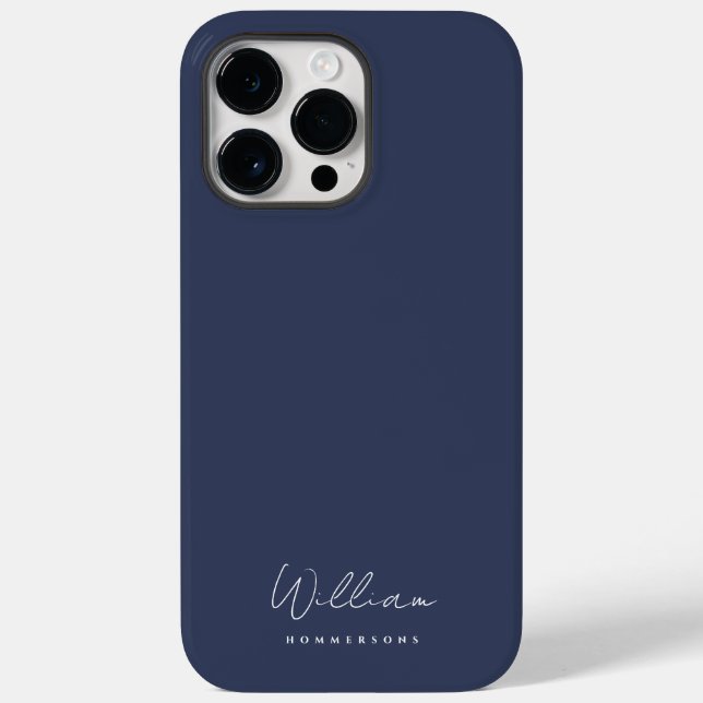 Modern Navy Blue Monogram Name Script Case-Mate iPhone Hülle (Rückseite)