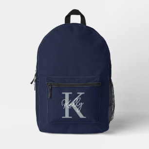 Modern Navy Blue Monogram Script Bedruckter Rucksack