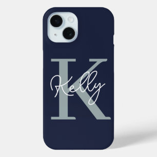 Modern Navy Blue Monogram Script Case-Mate iPhone Hülle