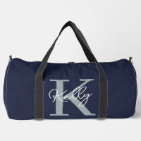 Modern Navy Blue Monogram Script