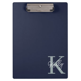 Modern Navy Blue Monogram Script Klemmbrett