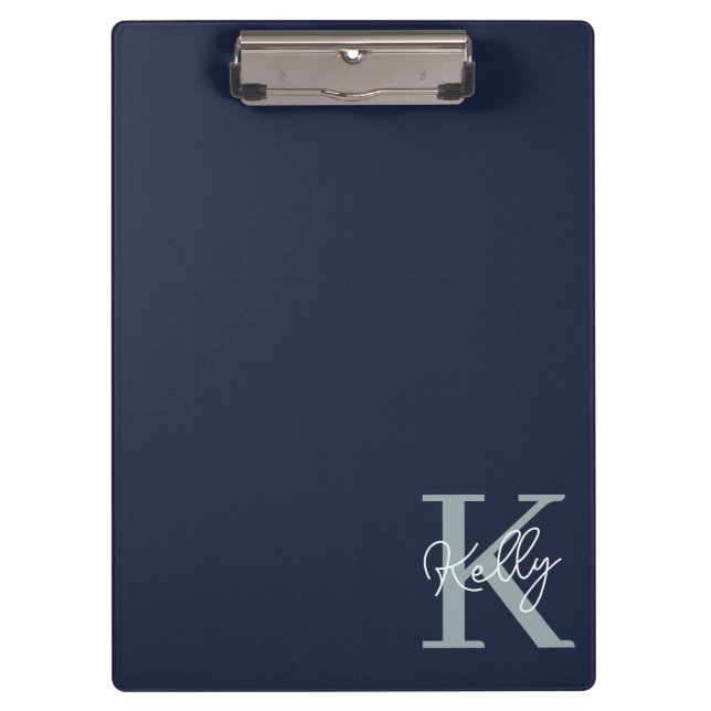 Modern Navy Blue Monogram Script Klemmbrett (Vorderseite)