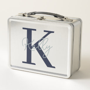Modern Navy Blue Monogram Script Metall Brotdose
