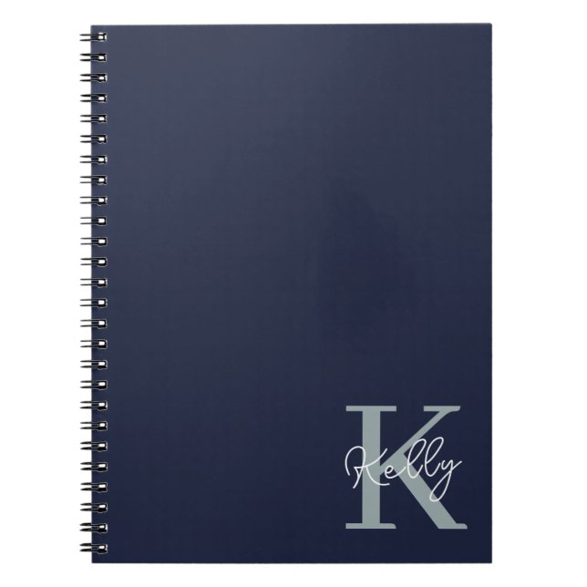 Modern Navy Blue Monogram Script Notizblock (Vorderseite)