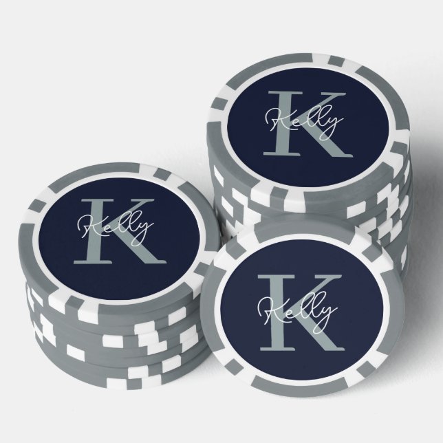 Modern Navy Blue Monogram Script Pokerchips (Stapel)