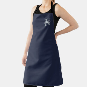 Modern Navy Blue Monogram Script Schürze