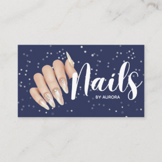 Modern Navy Blue Nail Technician Business Card Visitenkarte