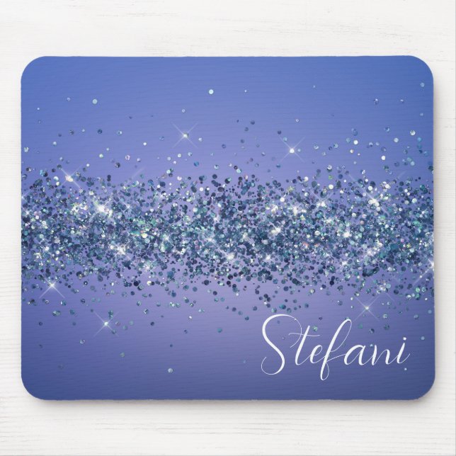 Modern Navy Blue Ombre Glitzer Glam Name Mousepad (Vorne)