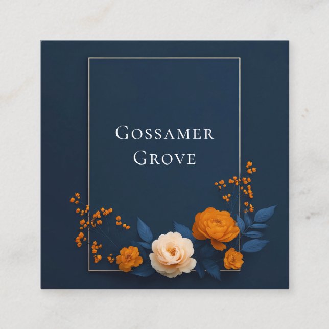 Modern Navy Blue Orange Rose Gold Frame Elegant Quadratische Visitenkarte (Vorderseite)