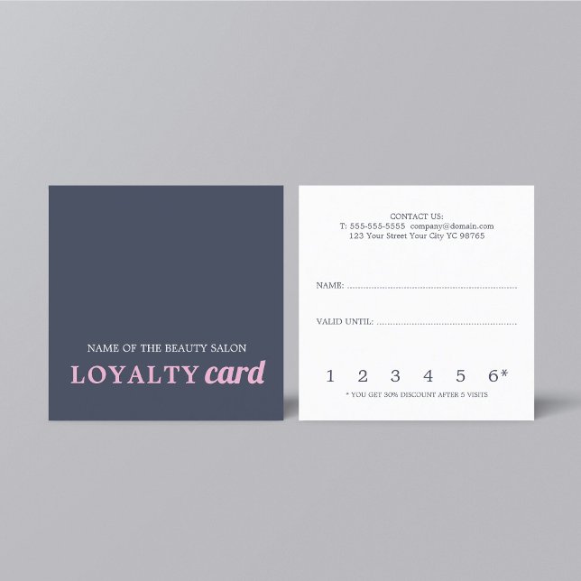 Modern Navy Blue Pink Beauty Loyalty Card Treuekarte (Von Creator hochgeladen)