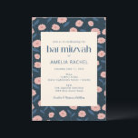 Modern Navy Blue Pink Boho Floral Bat Mitzvah Einladung<br><div class="desc">Moderne Navy Blue Pink Boho Floral Bat Mitzvah Einladung</div>